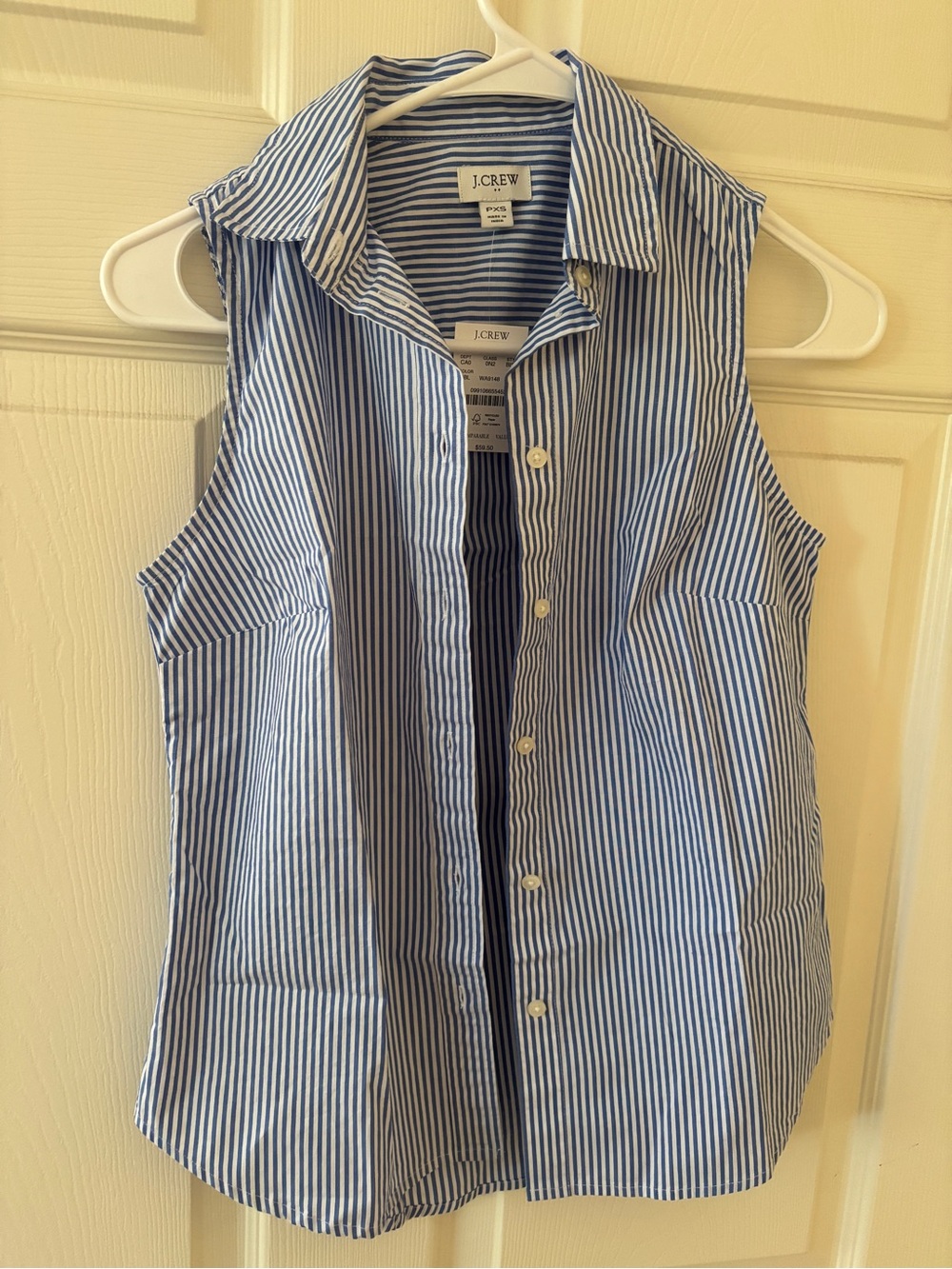 J. Crew Blue and White Striped Sleeveless Button-Up Shirt XSP
